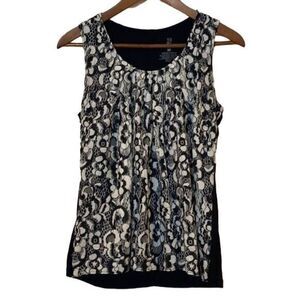 New York & Company Small Black & White Lace Dress Tank Sleeveless Shell Top